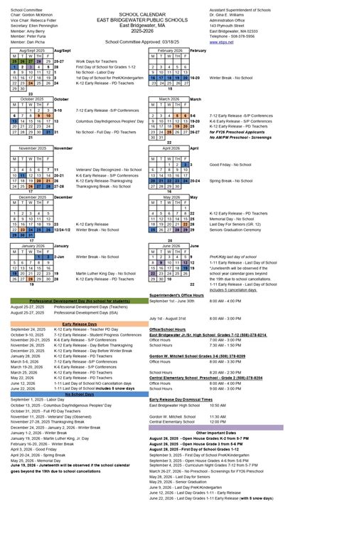 East Bridgewater Public Schools ebps Calendar 25-26 Revised [PDF ...