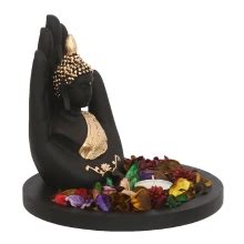 Buy eCraftIndia Black and Golden Polyresin Palm Buddha Statue with ...