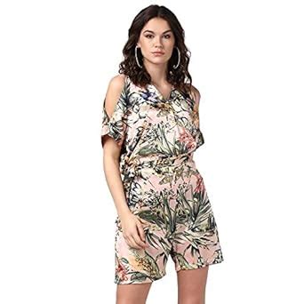 Buy StyleStone Women's Satin Floral Play suit (3570 Peach, L) at Amazon.in