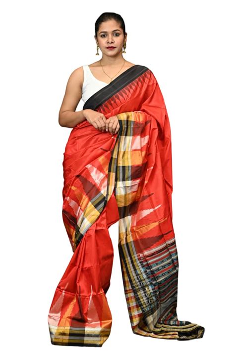 Buy BigRayn Orange Multicolour Phoda Kumbha Odisha Handloom Sambalpuri ...