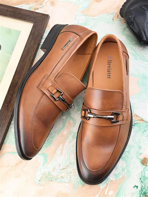Alleviater Shoes Tan Genuine Leather Formal Slip On For Men Price in ...