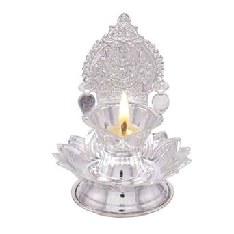 Buy MOONPLUS Sterling Silver Lotus Kamatchi Diya, Lakshmi Deepam Lamp ...