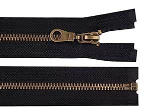 Heavy Duty Metal Zipper with Antique Brass Teeth, Black 30, Open End ...