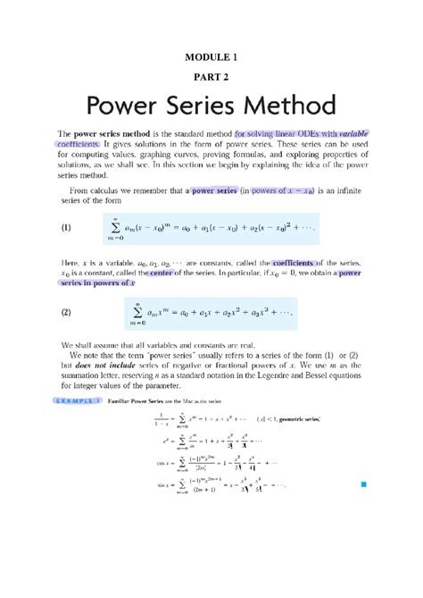 Module 1 PART 2 Power Series Method - MODULE 1 PART 2 Power Series ...