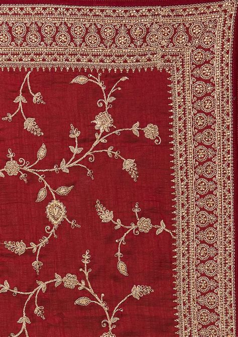Buy Maroon Stone Work Raw Silk Saree - Koskii