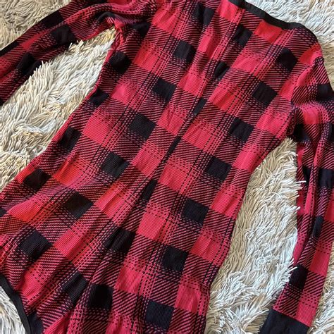 Large red and black plaid pajama short button up... - Depop