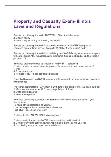 Property and Casualty Exam- Illinois Laws and Regulations Questions and ...