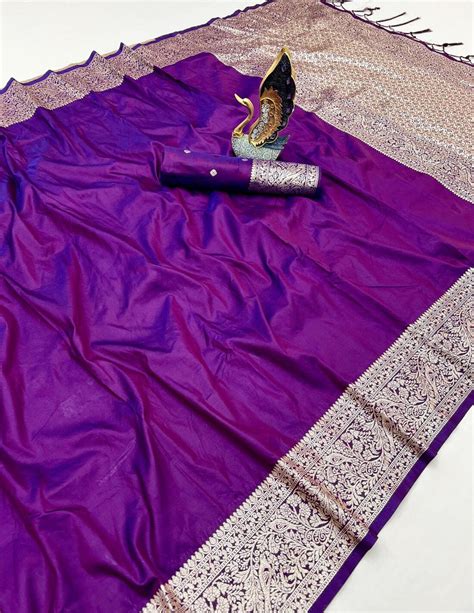 Blooming Purple Soft Banarasi Silk Saree With Nemesis Blouse Piece ...