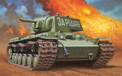 Drawing of a Soviet tank on the battlefield | Desktop Wallpapers
