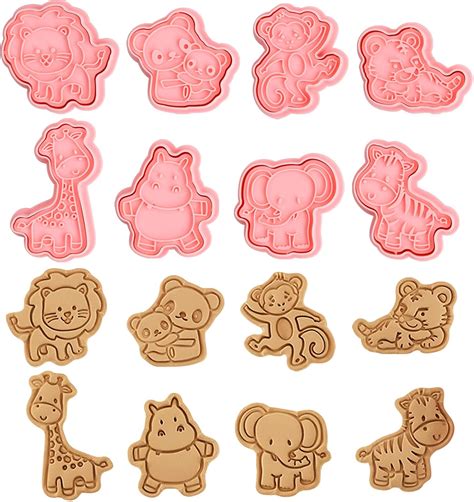 8 Pcs Animals Cookie Cutters, Plastic Cookie Stamps for Biscuits ...