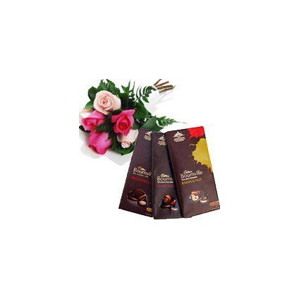 Buy 3 Bournville Chocolates With mixed 10 Red Pink Rose Online at Best ...