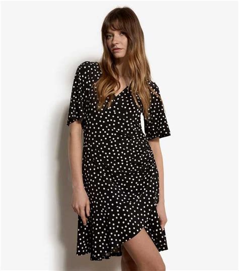 Apricot Black Dot Print Side Ruched Mini Dress | New Look