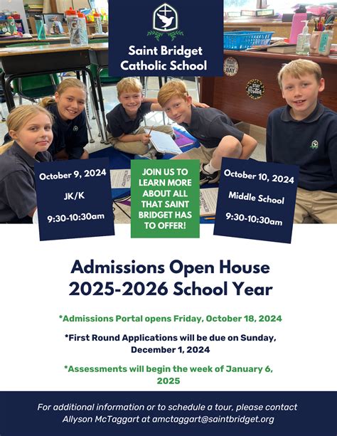 2025-2026 Admissions Open House Information – Saint Bridget Catholic School