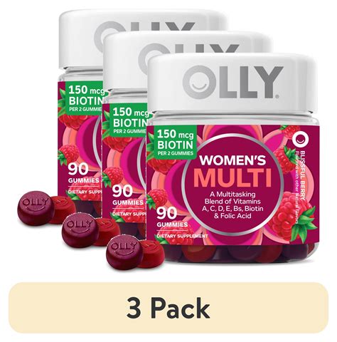 (3 pack) OLLY Women's Multivitamin Gummy, Vitamin A, D, C, E, Biotin ...