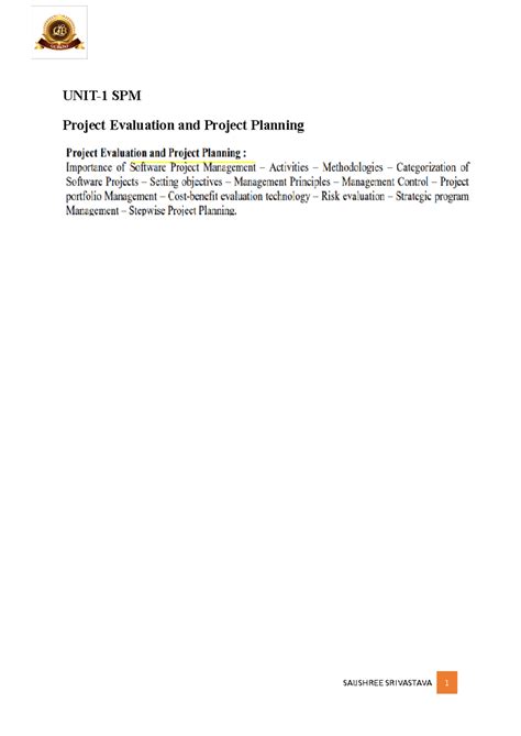 UNIT 1-SPM - SPM notes - UNIT-1 SPM Project Evaluation and Project ...