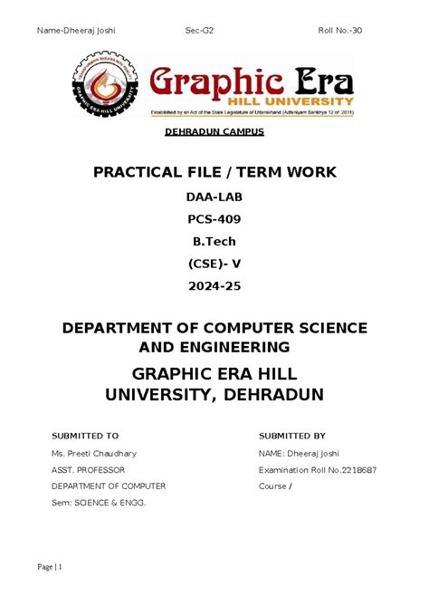 DAA Lab Practical Report - B.Tech CSE - 2024 - Studocu