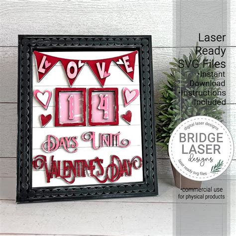 Days Until Valentine's Day Countdown Laser Cut File, Valentine ...