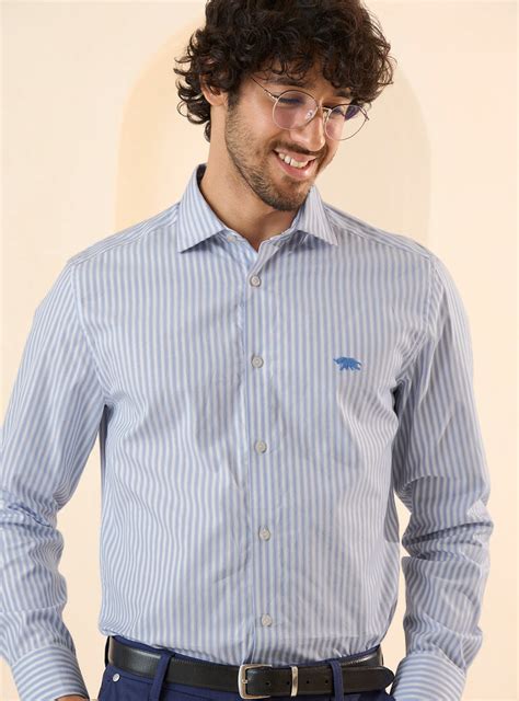 Buy Light Azure Stripe | Semi Formal Blue Stripe Shirts for Men Online ...