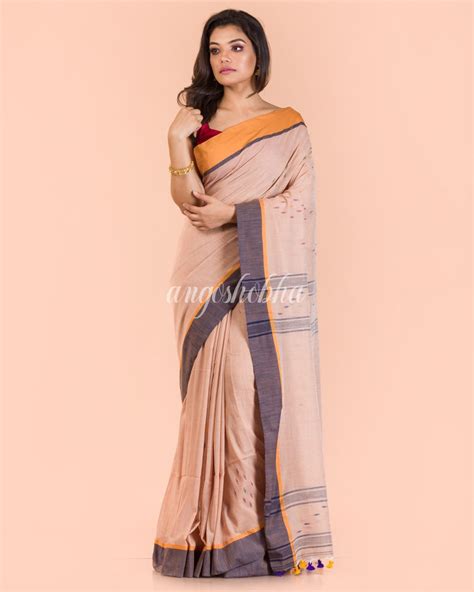 Peach Cotton Jamdani Saree – angoshobha