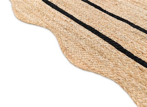 Wave Scallop Natural Jute Area Rug Black Border