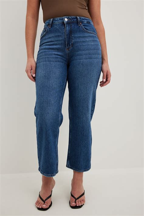 Straight High Waist Cropped Jeans Blue | NA-KD