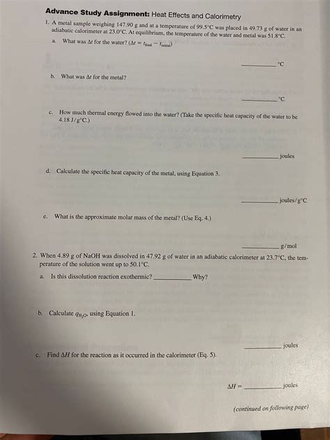 106 Experiment 14 Heat Effects and Calorimetry d. | Chegg.com