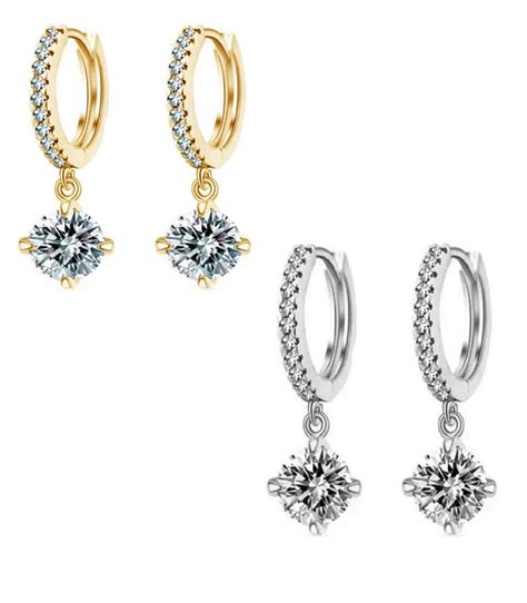 Buy OOMPH Jewellery Combo Of 2 Gold & Silver Plated Solitaire Cubic ...