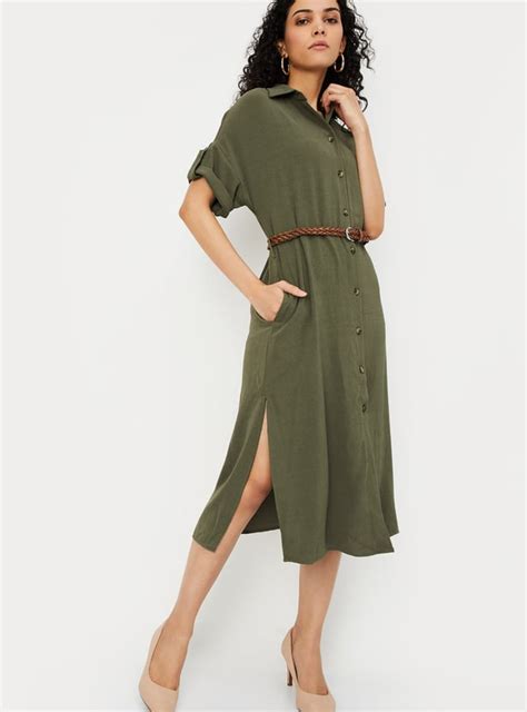 Buy Women Solid Belted Shirt Dress Online at just Rs. 1299.0 ...
