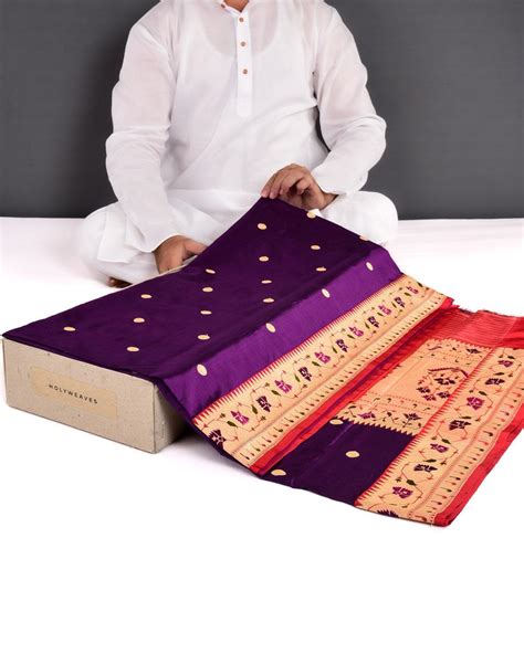 Purple Banarasi Asharfi Buti With Paithani Border Kadhuan Brocade Hand
