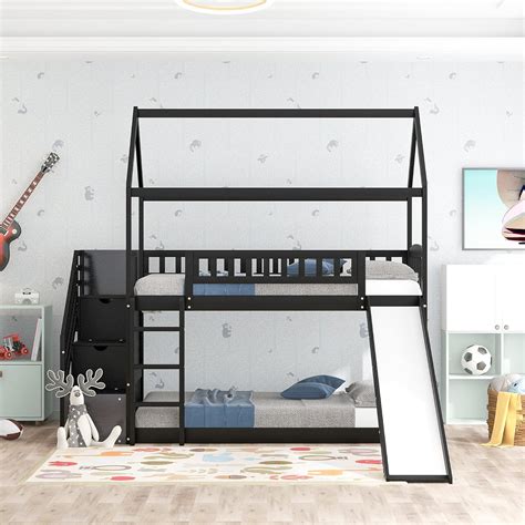 Buy Twin Over Twin Bunk Beds with Slide and Storage Stairs, Solid Wood ...