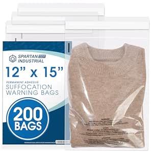 Spartan Industrial - 12” X 15” (200 Count) Self Seal Clear Poly Bags ...