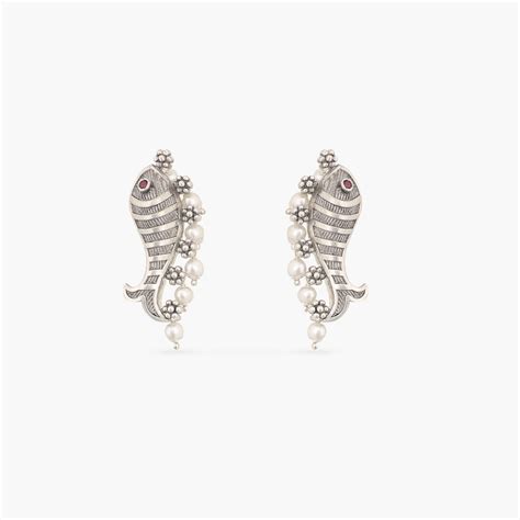 Buy Fish and Pearl Oxidized Statement Earrings | Tarinika – Tarinika India