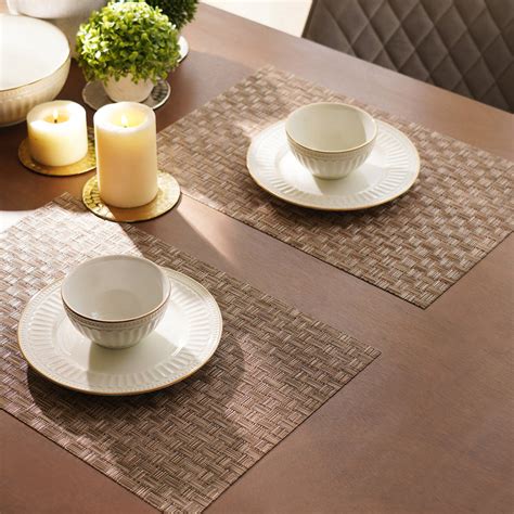 Shop Set of 2 Light Brown Woven PVC Placemats - at Best Price Online in ...