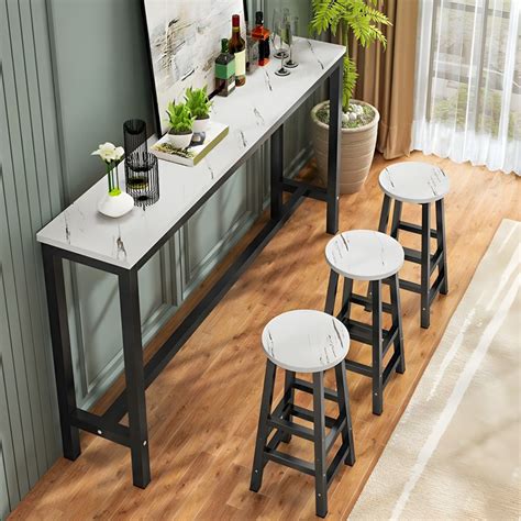 Modern Style Bar Table with Manufactured Wood Top and Metal Trestle ...