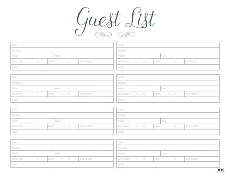 Free Printable Wedding Guest List Template