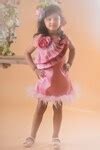 Buy Pink Satin, Kota Doria Pearls, Rose Embellished Dress With Hair ...