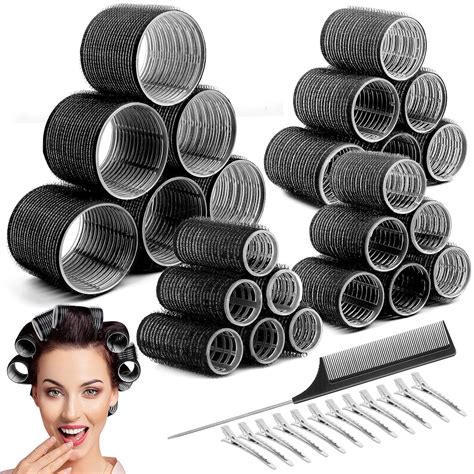 SIYAA Jumbo Hair Curler Rollers 24 PCS Heatless Hair Roller with 12PCS ...