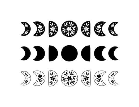 Kwiatowy faza księżyca Ręcznie rysowane święty kwiat księżyc Boho ...