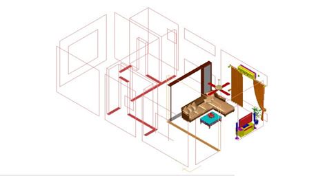 3d model of drawing room with furniture units autocad