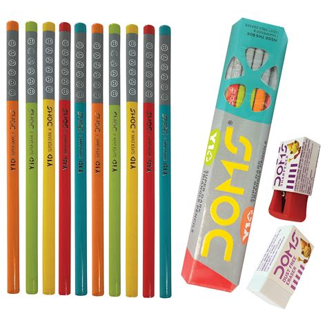 Doms Y1 Super Dark Triangular 10 Pencils With Eraser Sharpener ...
