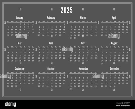 Horizontal pocket calendar on 2025 year. Vector template calendar for ...