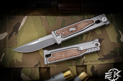 Reate EXO-M OTF Gravity Knife Titanium/Burlap Micarta 2.95" Drop Point SW