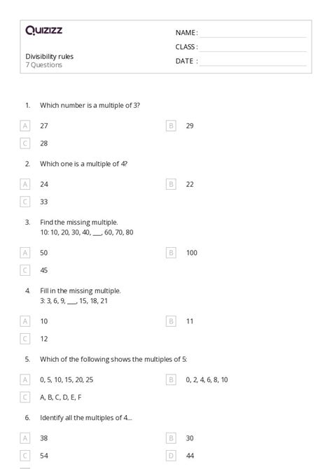 50+ Divisibility Rules worksheets for 3rd Class on Quizizz | Free ...