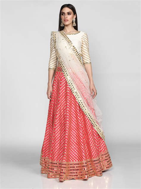 Off-White & Pink Embellished Lehenga – abhinavmishra