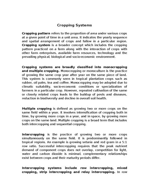Cropping Systems: Patterns, Types, and Influencing Factors - Studocu