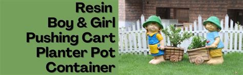 Wonderland Garden Arts & Craft Polyresin Boy Pushing cart Pot Container ...