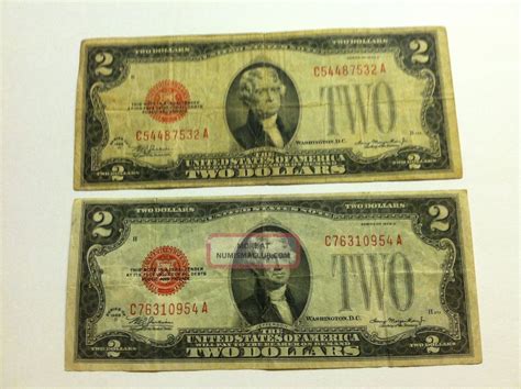2 - 1928 D $2 Dollar Bill Red Seal Two Dollars