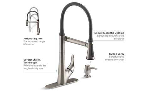 Kohler Arise Articulating Flexible Pull Down Vibrant Stainless Kitchen ...