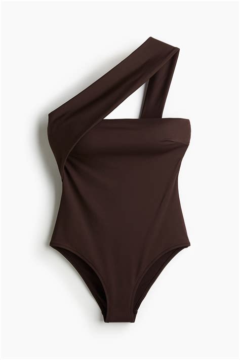 Padded-cup one-shoulder swimsuit - Dark brown - Ladies | H&M PH