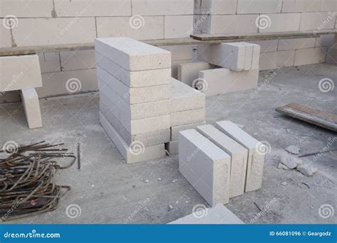 Stack of White Lightweight Concrete Block, Foamed Concrete Block Stock ...